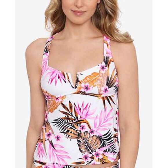 Salt + Cove Tropic Time Printed V-wire Tankini Top In White Multi - XS - Picture 2 of 3